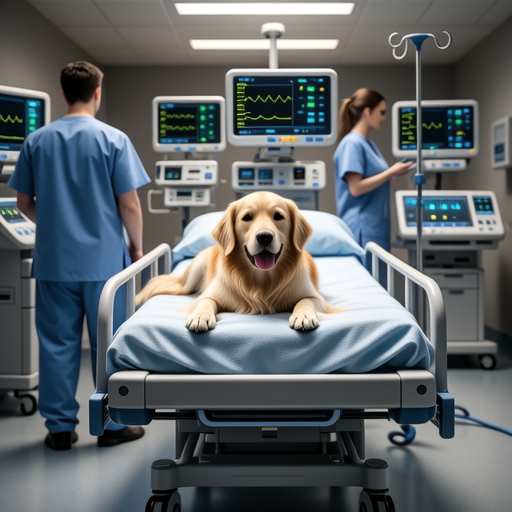 Canine patient recovering with veterinary care team