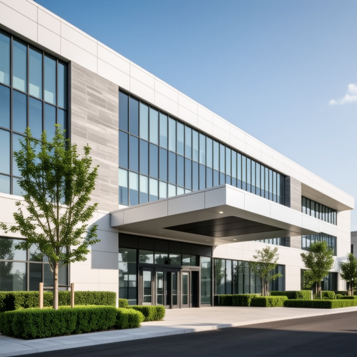 Modern veterinary hospital building with clean design and welcoming entrance