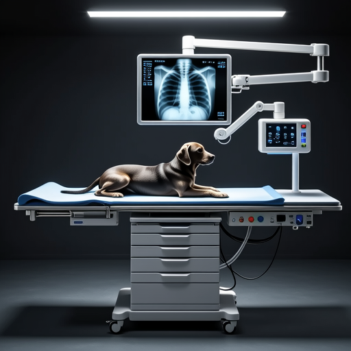 Veterinary X-ray equipment with flat panel detector in use