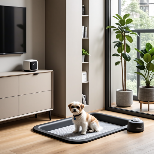 Modern apartment with designated potty pad area for small dog