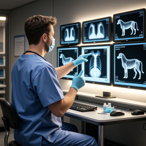 Veterinarian analyzing digital radiographs